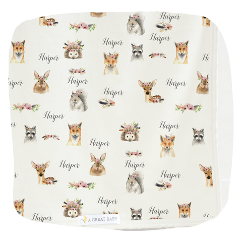 personalized baby girl woodland animal blanket