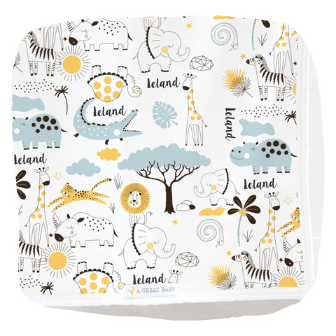 safari animals personalized baby boy blanket
